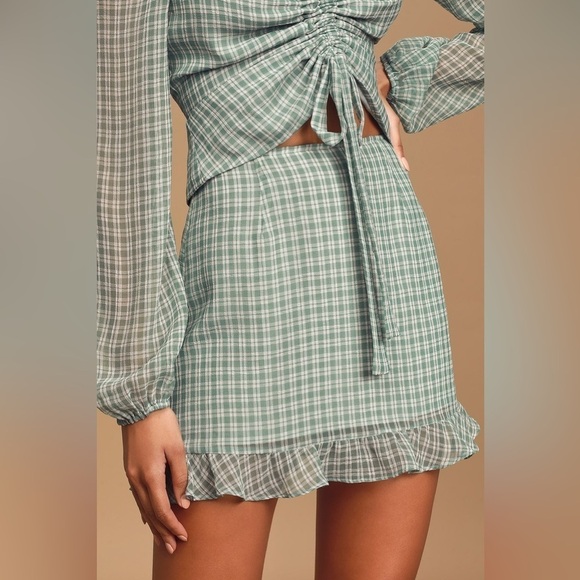 LULU’S Plaid And Simple Blue Plaid Ruffled Mini Skirt - Picture 3 of 5